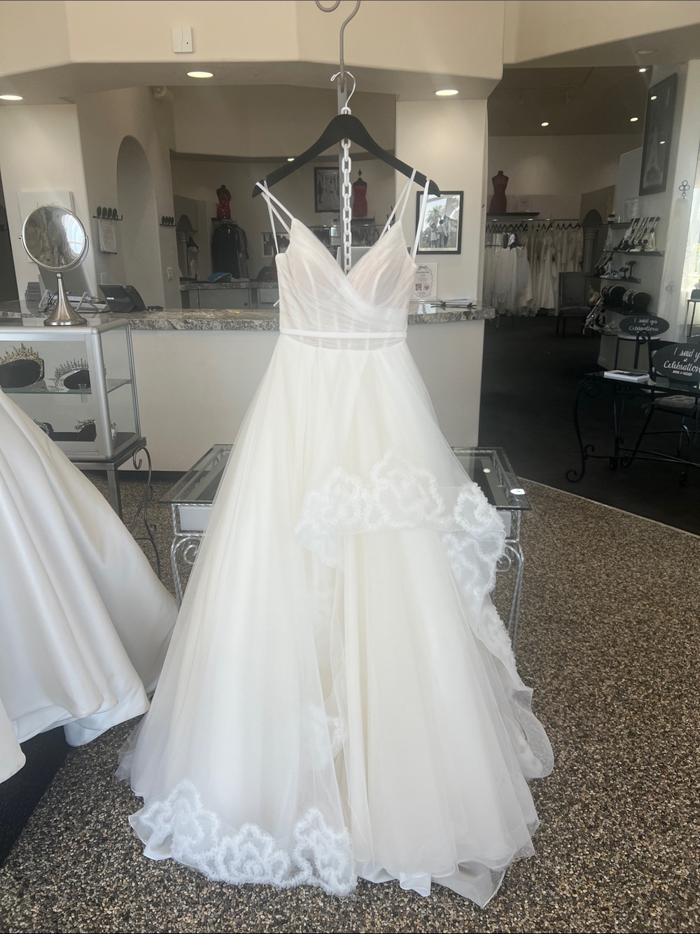 Mori Lee Ivory/Champagne Spaghetti Strap ball gown Wedding Dress